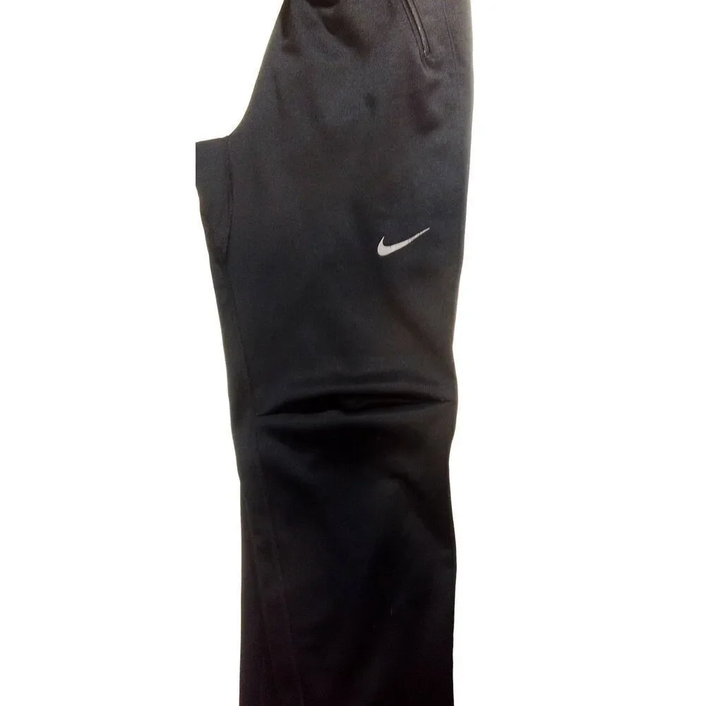 Nike DRI Fit Black Elastic + Drawstring Track Pants Zippered Ankles And Pockets